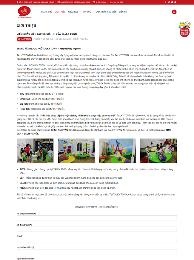 Template blogspot landing page trung tâm tiếng Anh